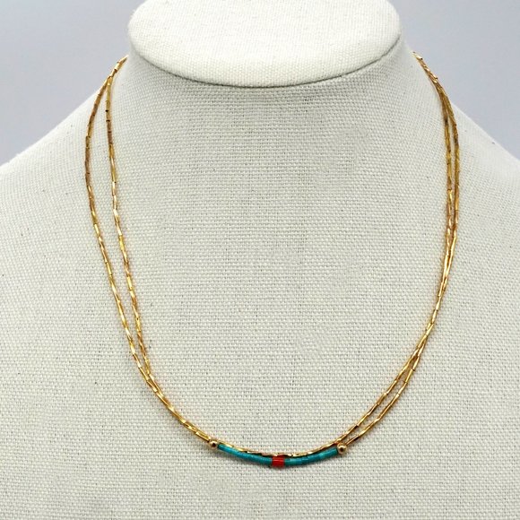 My bead Emporium Jewelry - Minimalistic bead style necklace with blue rice beads.